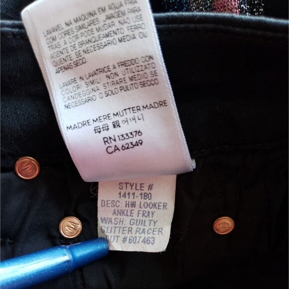 Mother High Waist Looker Ankle Fray Guilty Glitter Racer Skinny Jeans Black - Picture 12 of 13